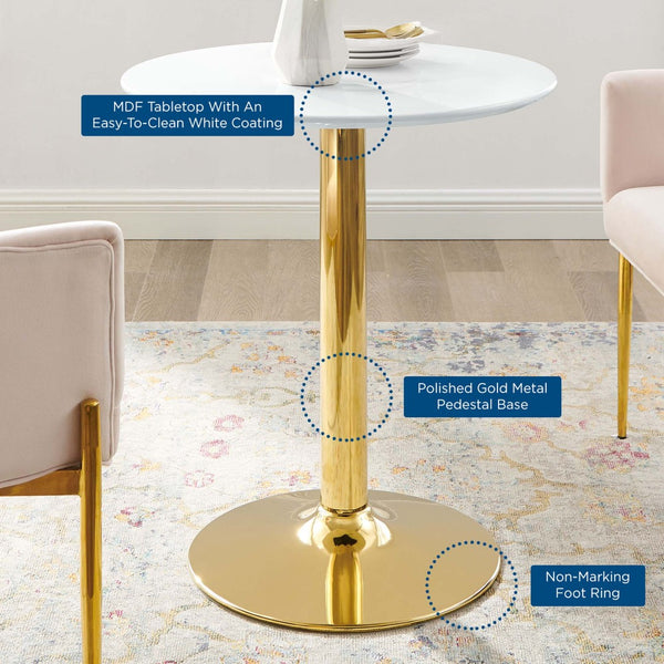 Modway Furniture Verne 28" Round Dining Table - Sculptural Gold Base with Easy-Clean White Top for Modern Spaces EEI-4543-GLD-WHI