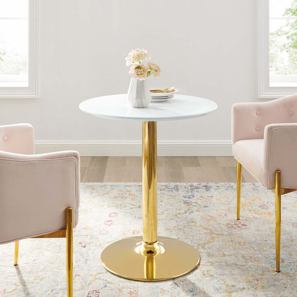 Modway Furniture Verne 28" Round Dining Table - Sculptural Gold Base with Easy-Clean White Top for Modern Spaces EEI-4543-GLD-WHI