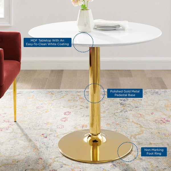 Modway Furniture Verne 35" Round Dining Table - Modern Pedestal Design with Gold Base & Easy-Care White Top EEI-4544-GLD-WHI