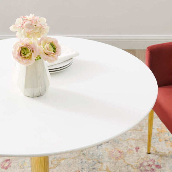Modway Furniture Verne 35" Round Dining Table - Modern Pedestal Design with Gold Base & Easy-Care White Top EEI-4544-GLD-WHI