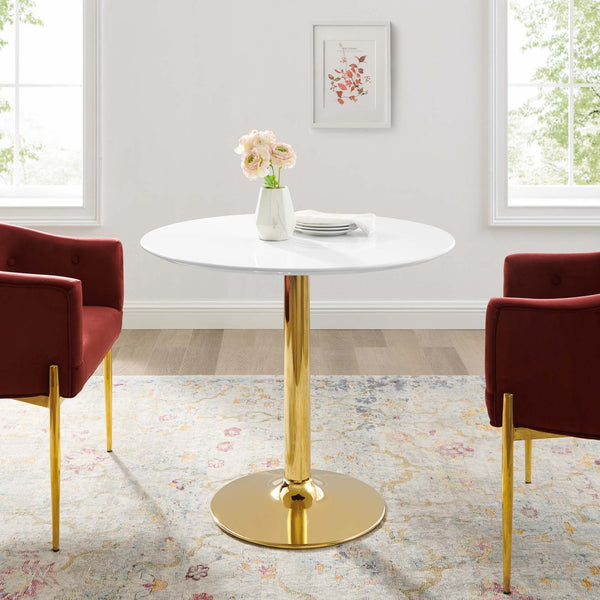 Modway Furniture Verne 35" Round Dining Table - Modern Pedestal Design with Gold Base & Easy-Care White Top EEI-4544-GLD-WHI