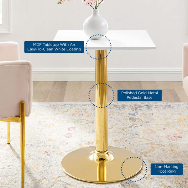 Modway Furniture Verne 24" Square Dining Table - Modern Gold & White Pedestal Design for Small Spaces & Style EEI-4545-GLD-WHI