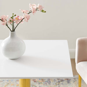 Modway Furniture Verne 24" Square Dining Table - Modern Gold & White Pedestal Design for Small Spaces & Style EEI-4545-GLD-WHI
