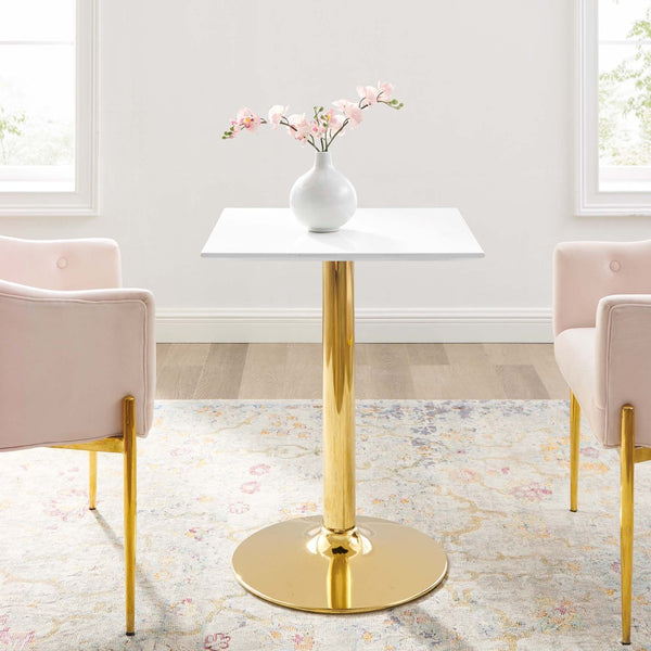 Modway Furniture Verne 24" Square Dining Table - Modern Gold & White Pedestal Design for Small Spaces & Style EEI-4545-GLD-WHI