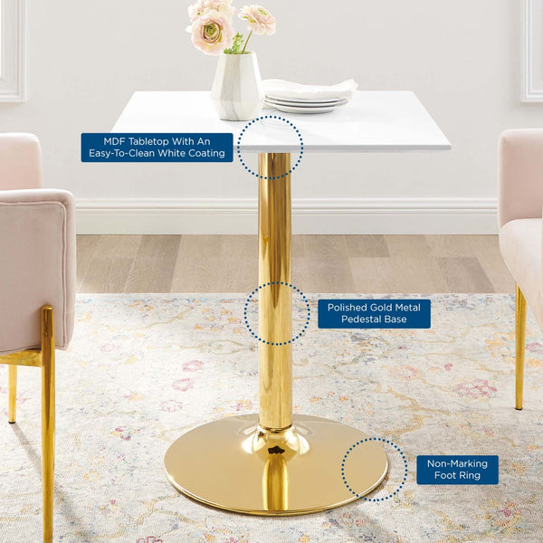 Modway Furniture Verne 28" Square Dining Table - Modern Gold & White Pedestal Design for Stylish Dining Spaces EEI-4546-GLD-WHI