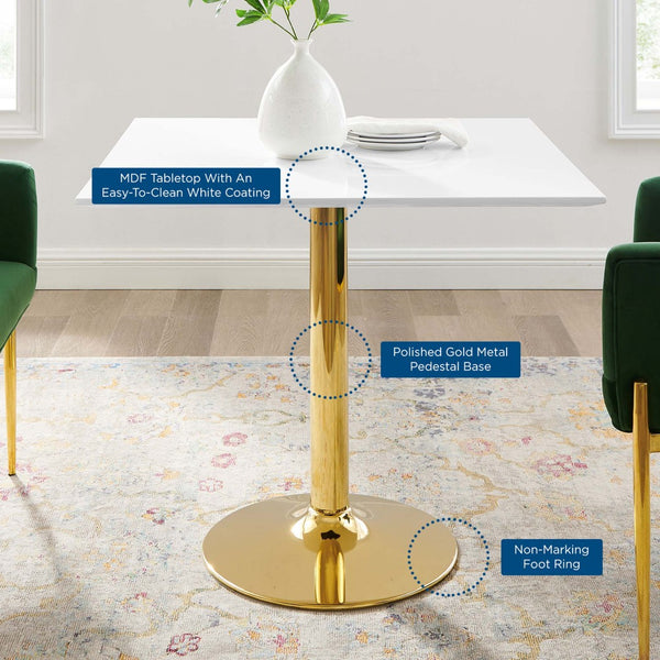 Modway Furniture Verne 35" Square Dining Table - Elegant Mid-Century Modern Design with Gold Base for Stylish Meals EEI-4547-GLD-WHI