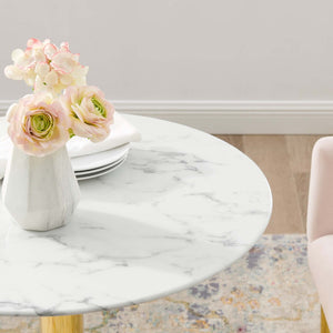 Modway Furniture Verne 28" Artificial Marble Dining Table - Gold Base, Modern Elegance for Stylish Dining Spaces EEI-4548-GLD-WHI