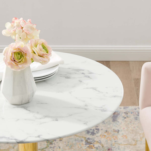 Modway Furniture Verne 28" Artificial Marble Dining Table - Gold Base, Modern Elegance for Stylish Dining Spaces EEI-4548-GLD-WHI