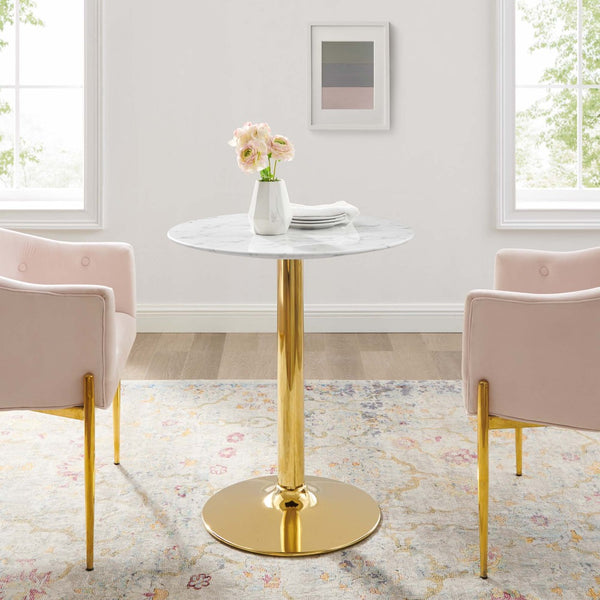 Modway Furniture Verne 28" Artificial Marble Dining Table - Gold Base, Modern Elegance for Stylish Dining Spaces EEI-4548-GLD-WHI