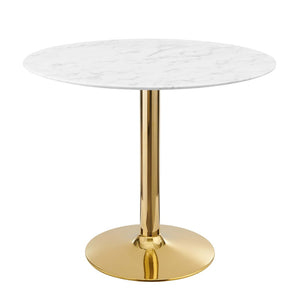 Modway Furniture Verne 35" Artificial Marble Dining Table - Mid-Century Modern Gold Pedestal for Stylish Entertaining EEI-4549-GLD-WHI