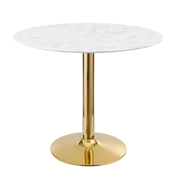 Modway Furniture Verne 35" Artificial Marble Dining Table - Mid-Century Modern Gold Pedestal for Stylish Entertaining EEI-4549-GLD-WHI