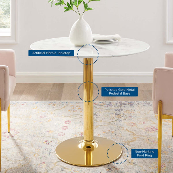 Modway Furniture Verne 35" Artificial Marble Dining Table - Mid-Century Modern Gold Pedestal for Stylish Entertaining EEI-4549-GLD-WHI