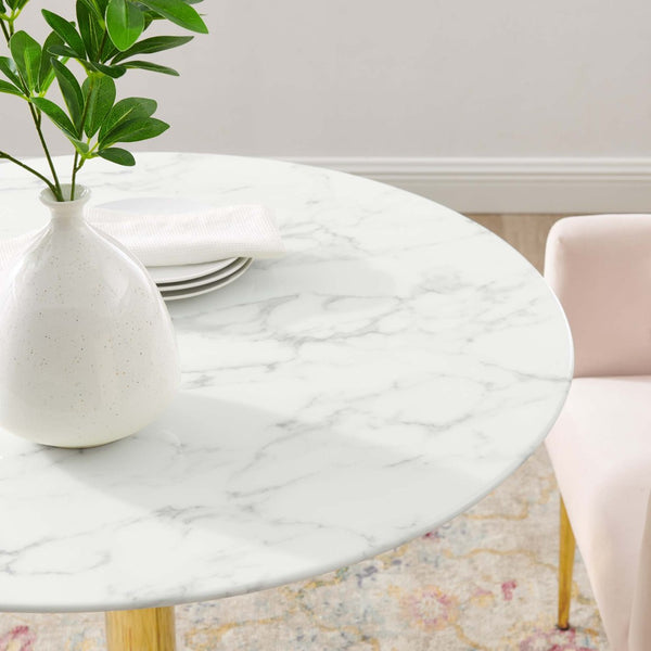 Modway Furniture Verne 35" Artificial Marble Dining Table - Mid-Century Modern Gold Pedestal for Stylish Entertaining EEI-4549-GLD-WHI