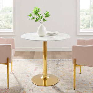 Modway Furniture Verne 35" Artificial Marble Dining Table - Mid-Century Modern Gold Pedestal for Stylish Entertaining EEI-4549-GLD-WHI
