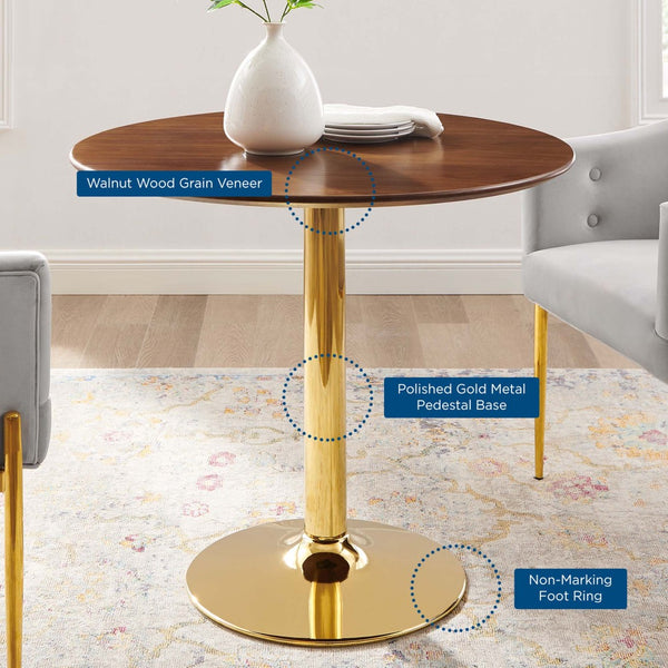 Modway Furniture Verne 35" Dining Table - Modern Elegance with Gold Pedestal & Warm Walnut Veneer for Stylish Dining EEI-4550-GLD-WAL