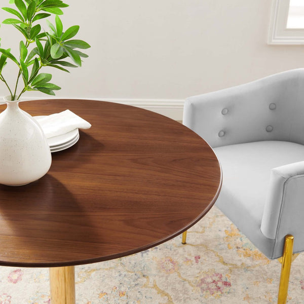 Modway Furniture Verne 35" Dining Table - Modern Elegance with Gold Pedestal & Warm Walnut Veneer for Stylish Dining EEI-4550-GLD-WAL