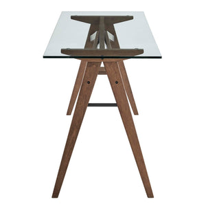 Modway Furniture Steadfast Glass-Top Office Desk - Mid-Century Modern Walnut Design for Stylish Workspaces EEI-4580-WAL