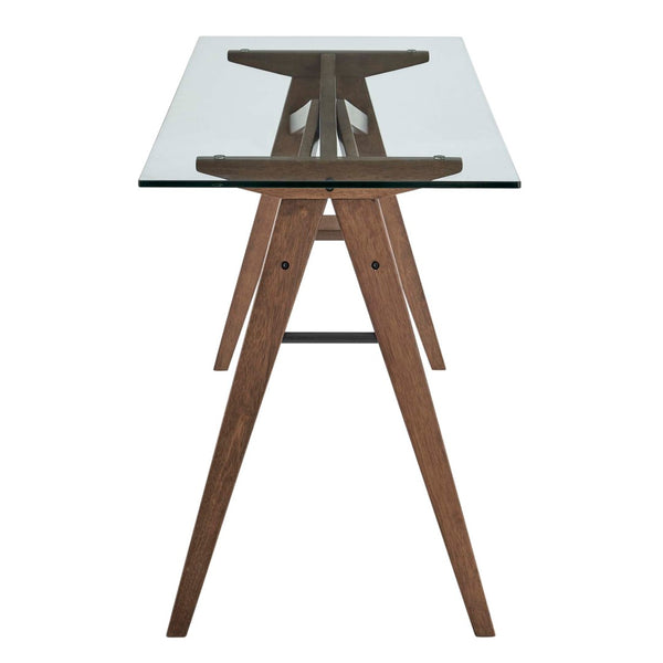 Modway Furniture Steadfast Glass-Top Office Desk - Mid-Century Modern Walnut Design for Stylish Workspaces EEI-4580-WAL