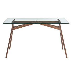 Modway Furniture Steadfast Glass-Top Office Desk - Mid-Century Modern Walnut Design for Stylish Workspaces EEI-4580-WAL