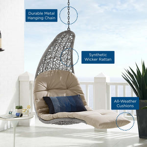 Modway Furniture Landscape Hanging Chaise Lounge Outdoor Patio Swing Chair for Ultimate Comfort and Style Outdoors Light Gray Beige EEI-4589-LGR-BEI