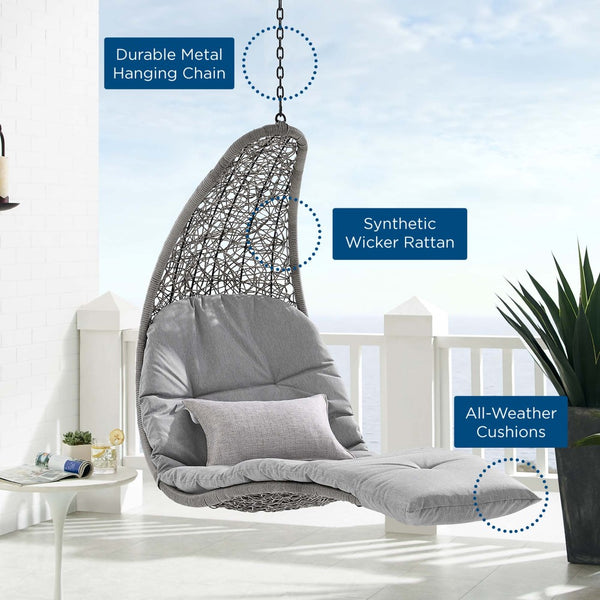 Modway Furniture Landscape Hanging Chaise Lounge Outdoor Patio Swing Chair for Ultimate Comfort and Style Outdoors Light Gray Gray EEI-4589-LGR-GRY