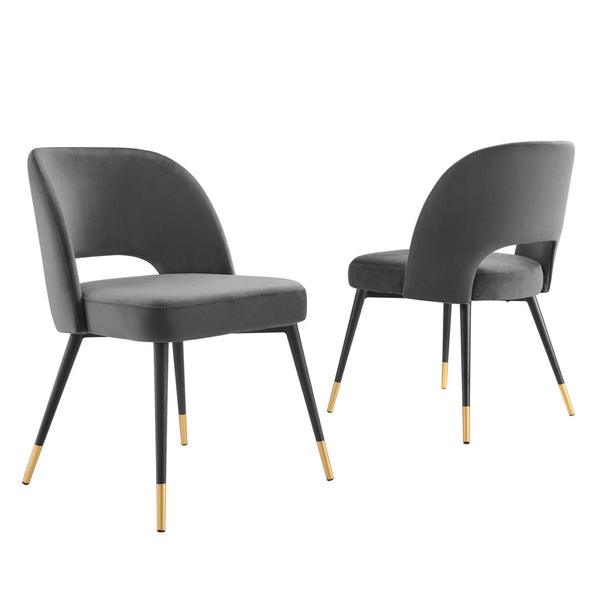 Modway Furniture Rouse Performance Velvet Dining Side Chairs Set of 2 - Modern Glam Seating for Stylish Entertaining Charcoal EEI-4599-CHA