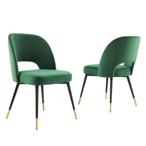 Modway Furniture Rouse Performance Velvet Dining Side Chairs Set of 2 - Modern Glam Seating for Stylish Entertaining Emerald EEI-4599-EME