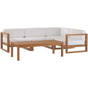 Modway Furniture Upland 5-Piece Teak Wood Outdoor Sectional Sofa Set - Stylish, Durable, and Low-Maintenance Comfort EEI-4619-NAT-WHI-SET