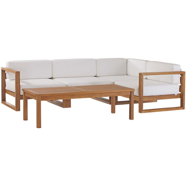 Modway Furniture Upland 5-Piece Teak Wood Outdoor Sectional Sofa Set - Stylish, Durable, and Low-Maintenance Comfort EEI-4619-NAT-WHI-SET