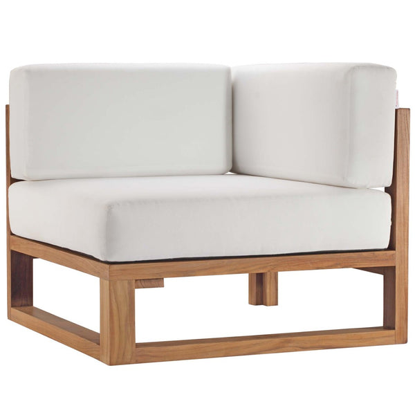 Modway Furniture Upland 5-Piece Teak Wood Outdoor Sectional Sofa Set - Stylish, Durable, and Low-Maintenance Comfort EEI-4619-NAT-WHI-SET