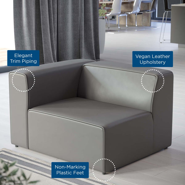 Modway Furniture Mingle Vegan Leather Left-Arm Chair - Stylish, Modular Design with Plush Comfort for Modern Living Spaces Gray EEI-4621-GRY