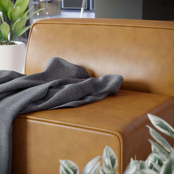 Modway Furniture Mingle Vegan Leather Armless Chair – Modern Modular Seating for Stylish Living Rooms and Lounges Tan EEI-4623-TAN