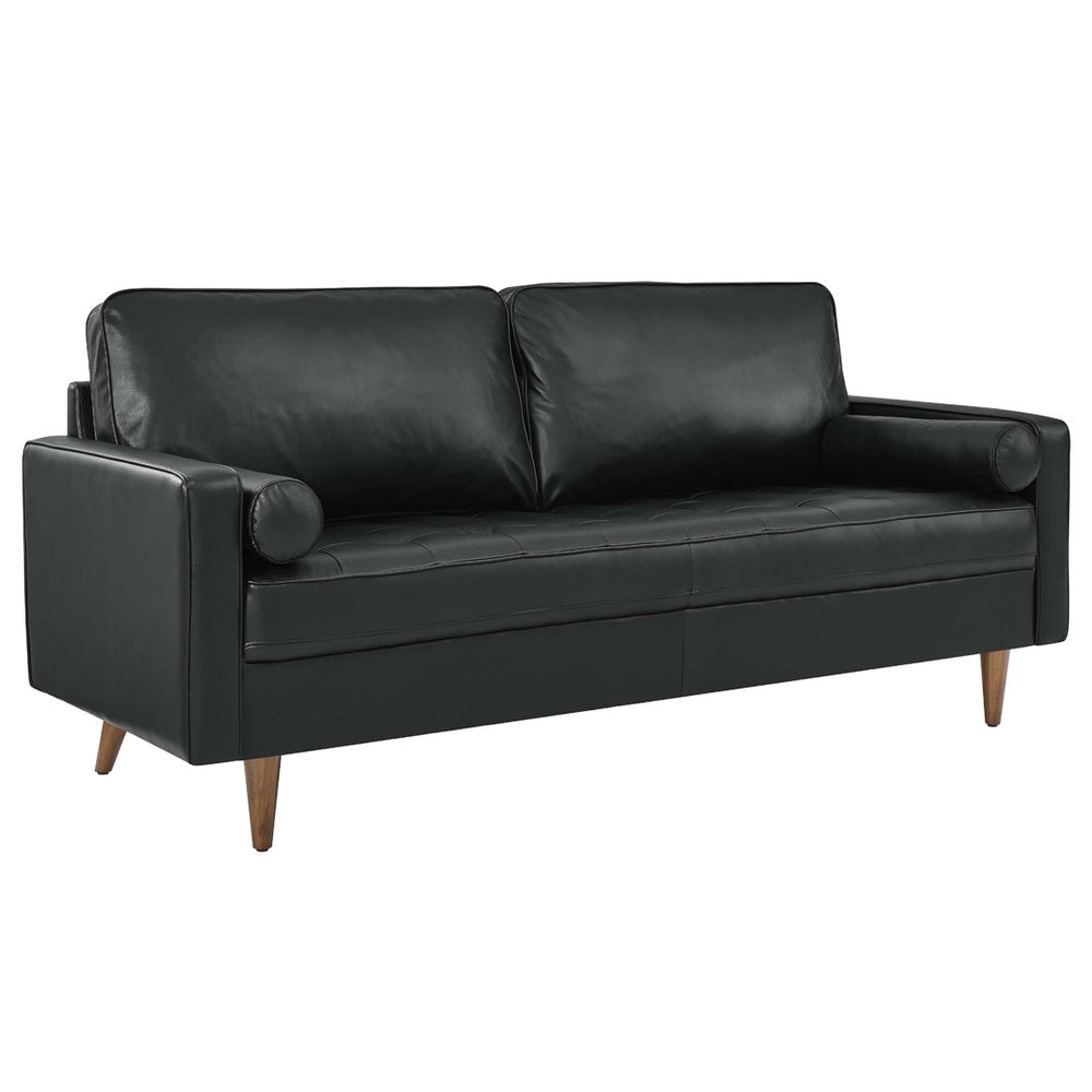Modway Furniture Valour Leather Sofa by Modway - Mid-Century Elegance with Luxurious Comfort for Small Spaces Black EEI-4633-BLK