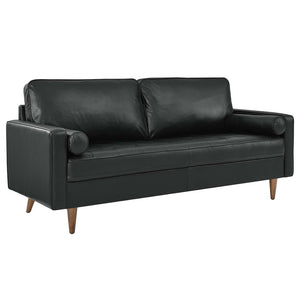 Modway Furniture Valour Leather Sofa by Modway - Mid-Century Elegance with Luxurious Comfort for Small Spaces Black EEI-4633-BLK