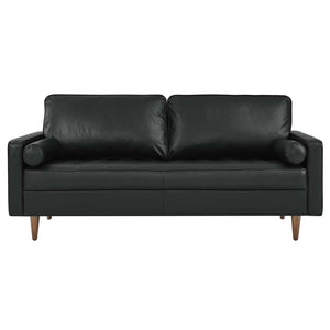 Modway Furniture Valour Leather Sofa by Modway - Mid-Century Elegance with Luxurious Comfort for Small Spaces Black EEI-4633-BLK