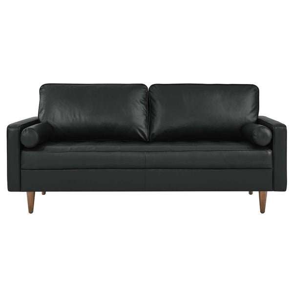 Modway Furniture Valour Leather Sofa by Modway - Mid-Century Elegance with Luxurious Comfort for Small Spaces Black EEI-4633-BLK