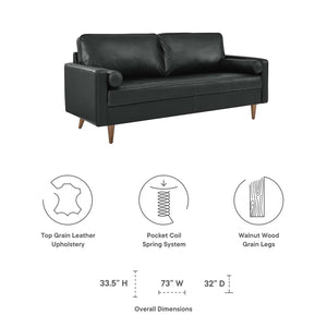 Modway Furniture Valour Leather Sofa by Modway - Mid-Century Elegance with Luxurious Comfort for Small Spaces Black EEI-4633-BLK