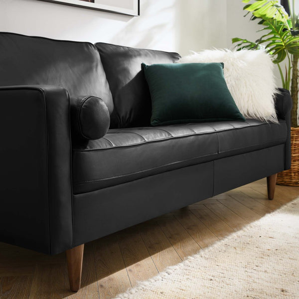 Modway Furniture Valour Leather Sofa by Modway - Mid-Century Elegance with Luxurious Comfort for Small Spaces Black EEI-4633-BLK