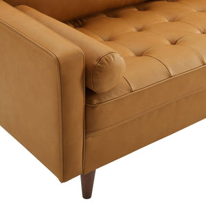 Modway Furniture Valour Leather Sofa by Modway - Mid-Century Elegance with Luxurious Comfort for Small Spaces Tan EEI-4633-TAN