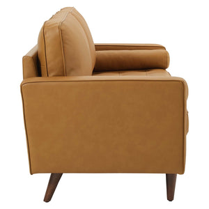 Modway Furniture Valour Leather Sofa by Modway - Mid-Century Elegance with Luxurious Comfort for Small Spaces Tan EEI-4633-TAN