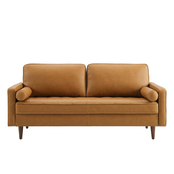 Modway Furniture Valour Leather Sofa by Modway - Mid-Century Elegance with Luxurious Comfort for Small Spaces Tan EEI-4633-TAN