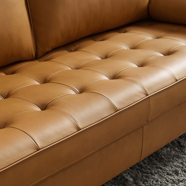 Modway Furniture Valour Leather Sofa by Modway - Mid-Century Elegance with Luxurious Comfort for Small Spaces Tan EEI-4633-TAN