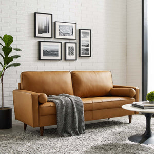 Modway Furniture Valour Leather Sofa by Modway - Mid-Century Elegance with Luxurious Comfort for Small Spaces Tan EEI-4633-TAN
