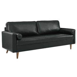 Modway Furniture Valour 81" Leather Sofa - Luxurious Mid-Century Design with Biscuit Tufting & Walnut Legs, Black EEI-4634-BLK