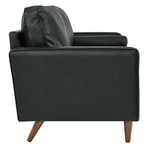Modway Furniture Valour 81" Leather Sofa - Luxurious Mid-Century Design with Biscuit Tufting & Walnut Legs, Black EEI-4634-BLK