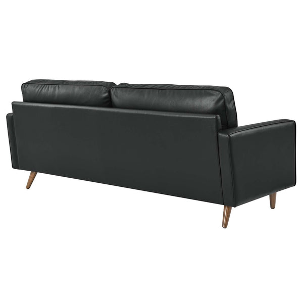 Modway Furniture Valour 81" Leather Sofa - Luxurious Mid-Century Design with Biscuit Tufting & Walnut Legs, Black EEI-4634-BLK