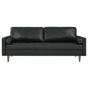 Modway Furniture Valour 81" Leather Sofa - Luxurious Mid-Century Design with Biscuit Tufting & Walnut Legs, Black EEI-4634-BLK