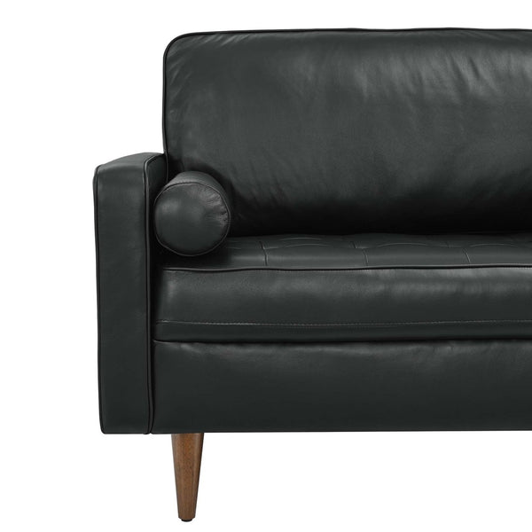 Modway Furniture Valour 81" Leather Sofa - Luxurious Mid-Century Design with Biscuit Tufting & Walnut Legs, Black EEI-4634-BLK