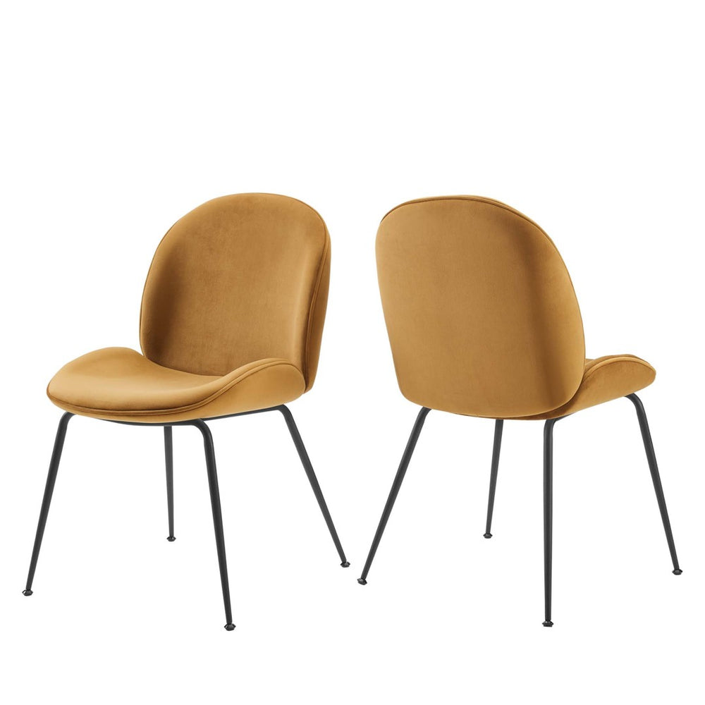 Modway Furniture Scoop Performance Velvet Dining Chairs Set of 2 - Vintage Glamour with Durable Black Steel Legs EEI-4635-COG