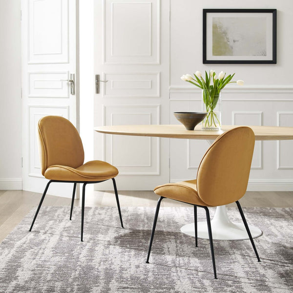 Modway Furniture Scoop Performance Velvet Dining Chairs Set of 2 - Vintage Glamour with Durable Black Steel Legs EEI-4635-COG